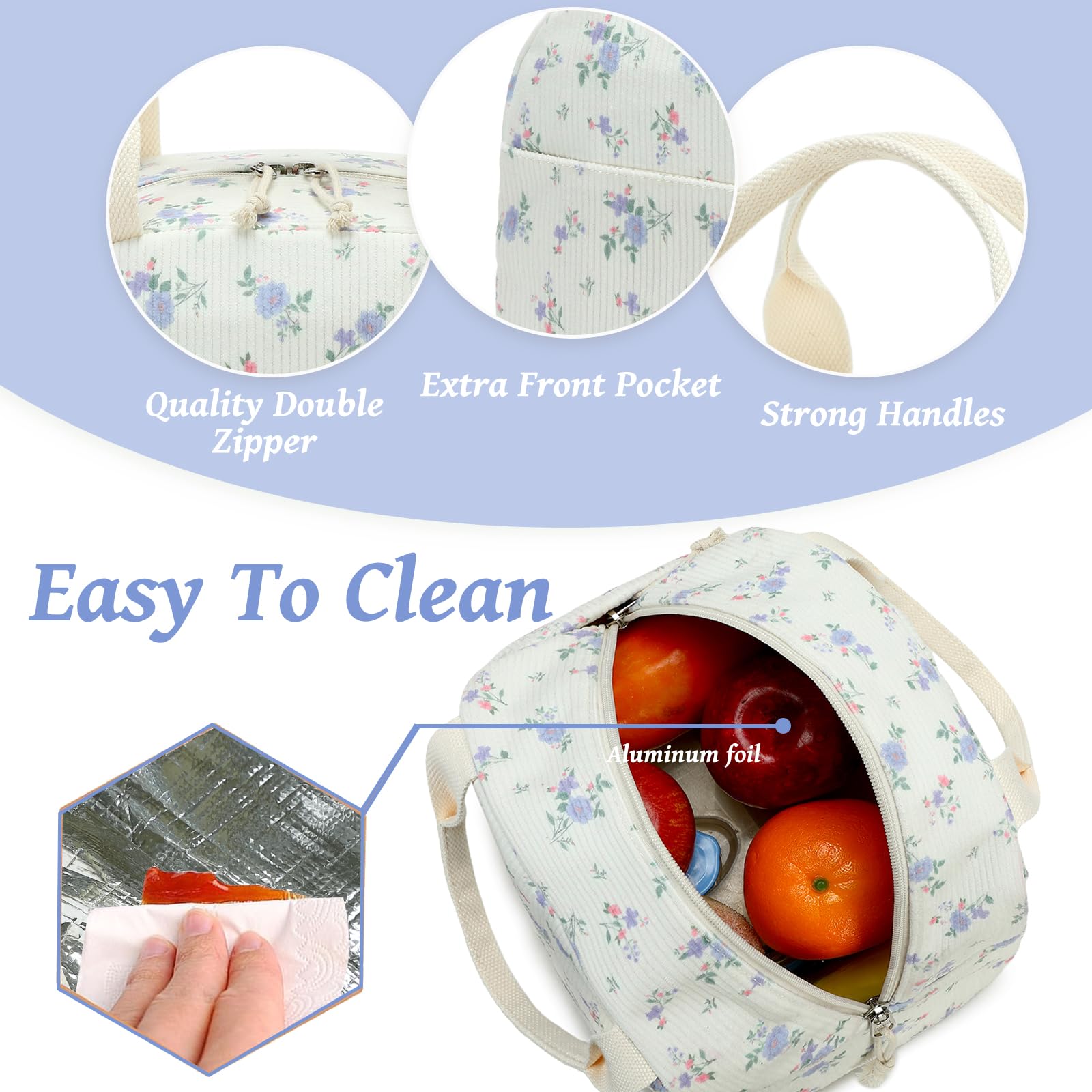 Bluboon lunch bag large capacity fits lunch boxes and snacks.