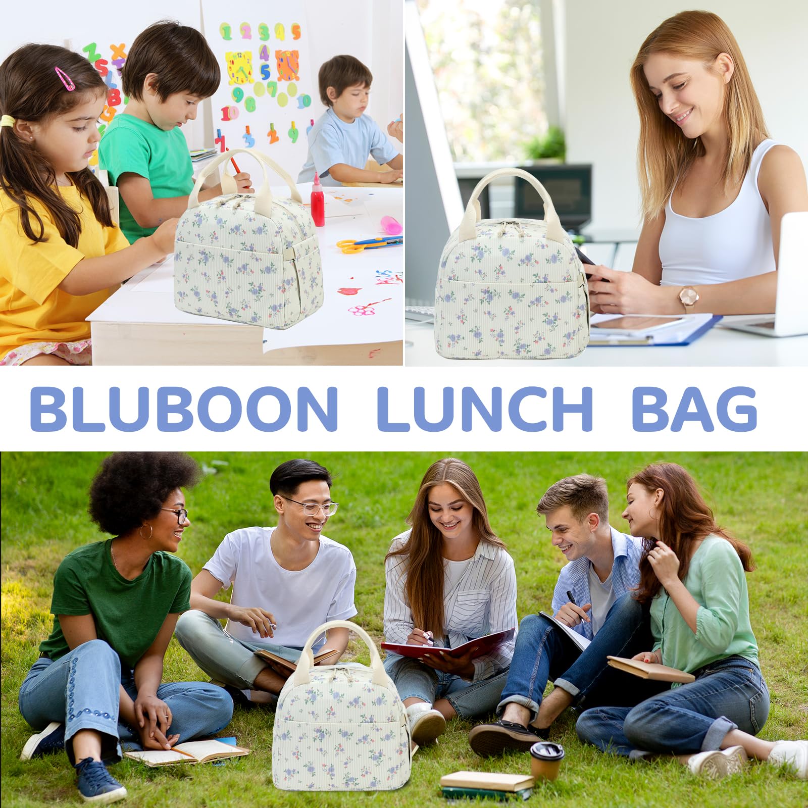 Bluboon lunch bag waterproof fabric protects contents from spills.