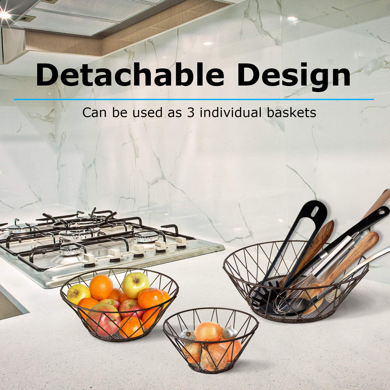 Blue Donuts versatile hanging display that can be used as a single unit or separate baskets.
