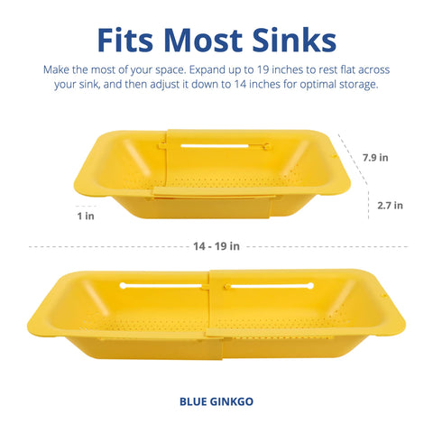 BLUE GINKGO Colander doubles as a compact dish rack for cups and small plates