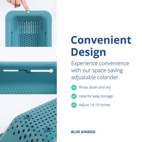 Blue Ginkgo veggie rinse colander keeps produce secure during washing