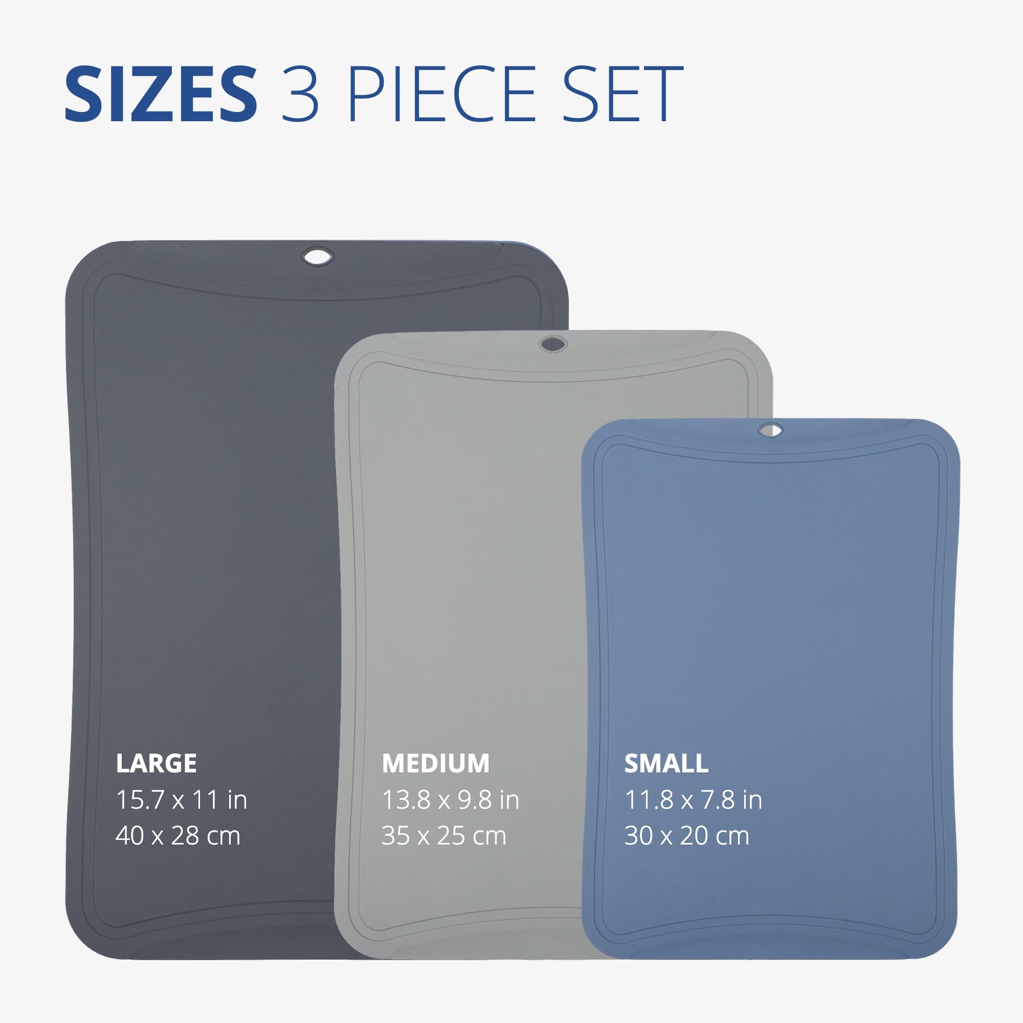 Blue Ginkgo cutting mats set 3 blue showing lightweight flexibility for meal prep.