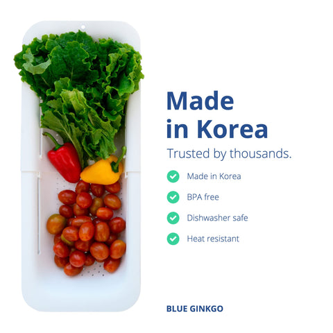 Blue Ginkgo basket doubles as a dish rack for small items.