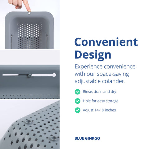 Blue Ginkgo pasta colander raised base prevents water from reaching food.