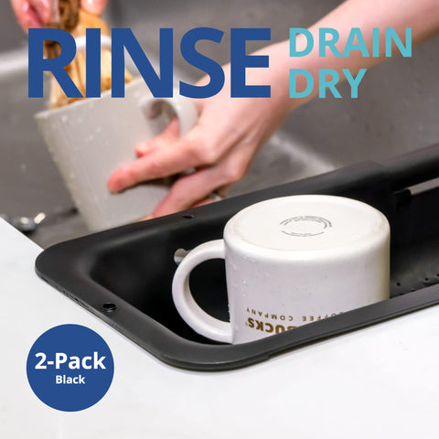 Blue Ginkgo sink colander over-sink use keeps water away from food.