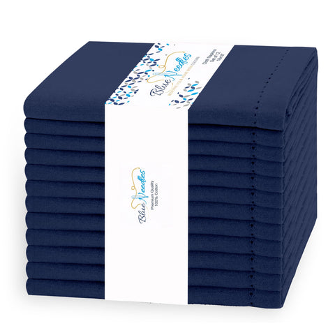 Blue Needles navy blue napkin with hemstitch border for elegant table settings.