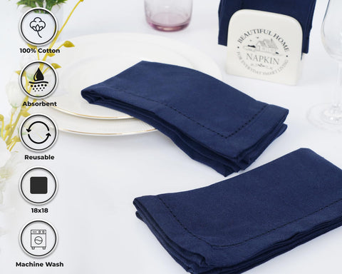 Blue Needles navy blue hemstitch napkins 18x18 for versatile everyday dining.