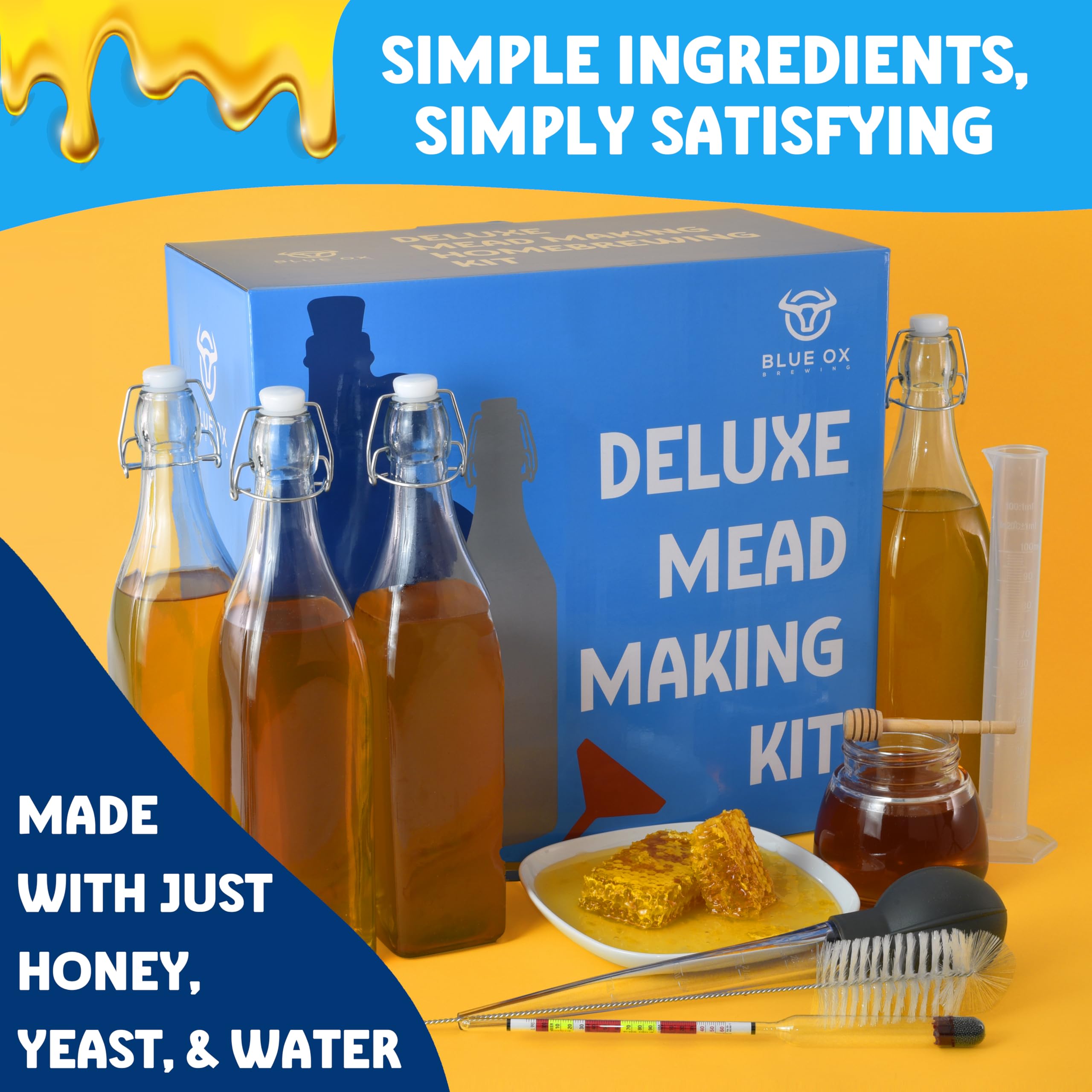Blue Ox Deluxe Mead Kit airlock and racking gear simplify transfers.