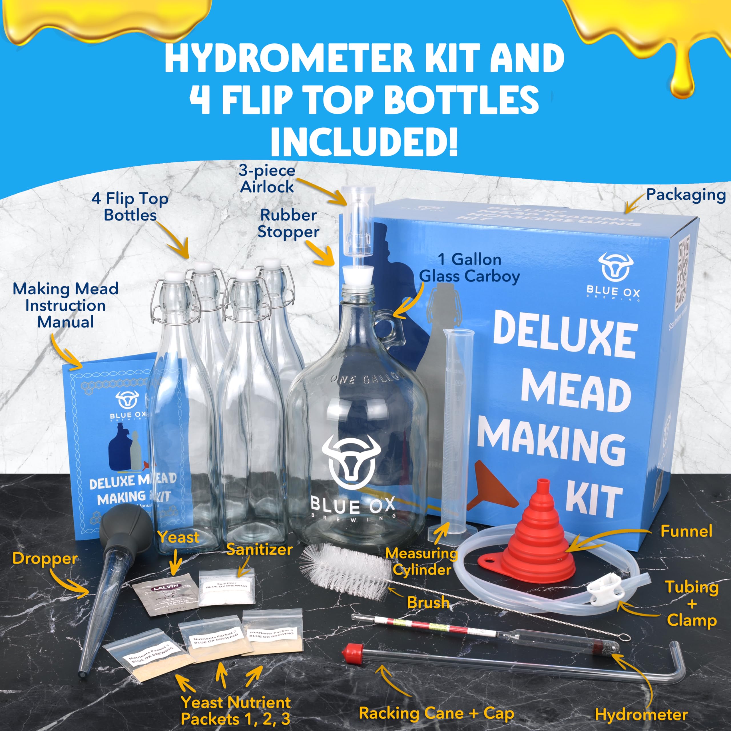 Blue Ox Deluxe Mead Kit flip-top bottles for easy mead storage.