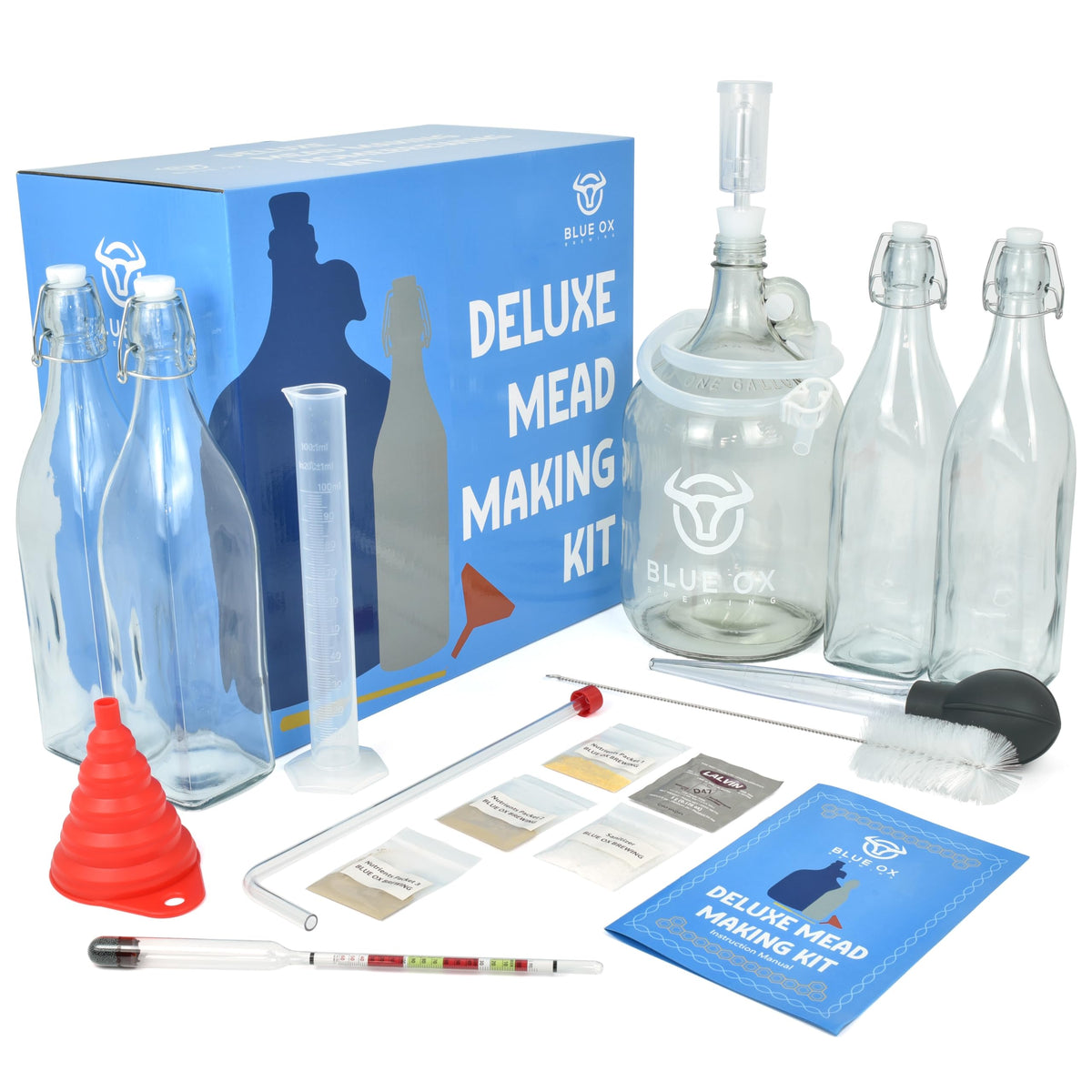 Blue Ox Deluxe Mead Kit with hydrometer for precise gravity checks during fermentation.