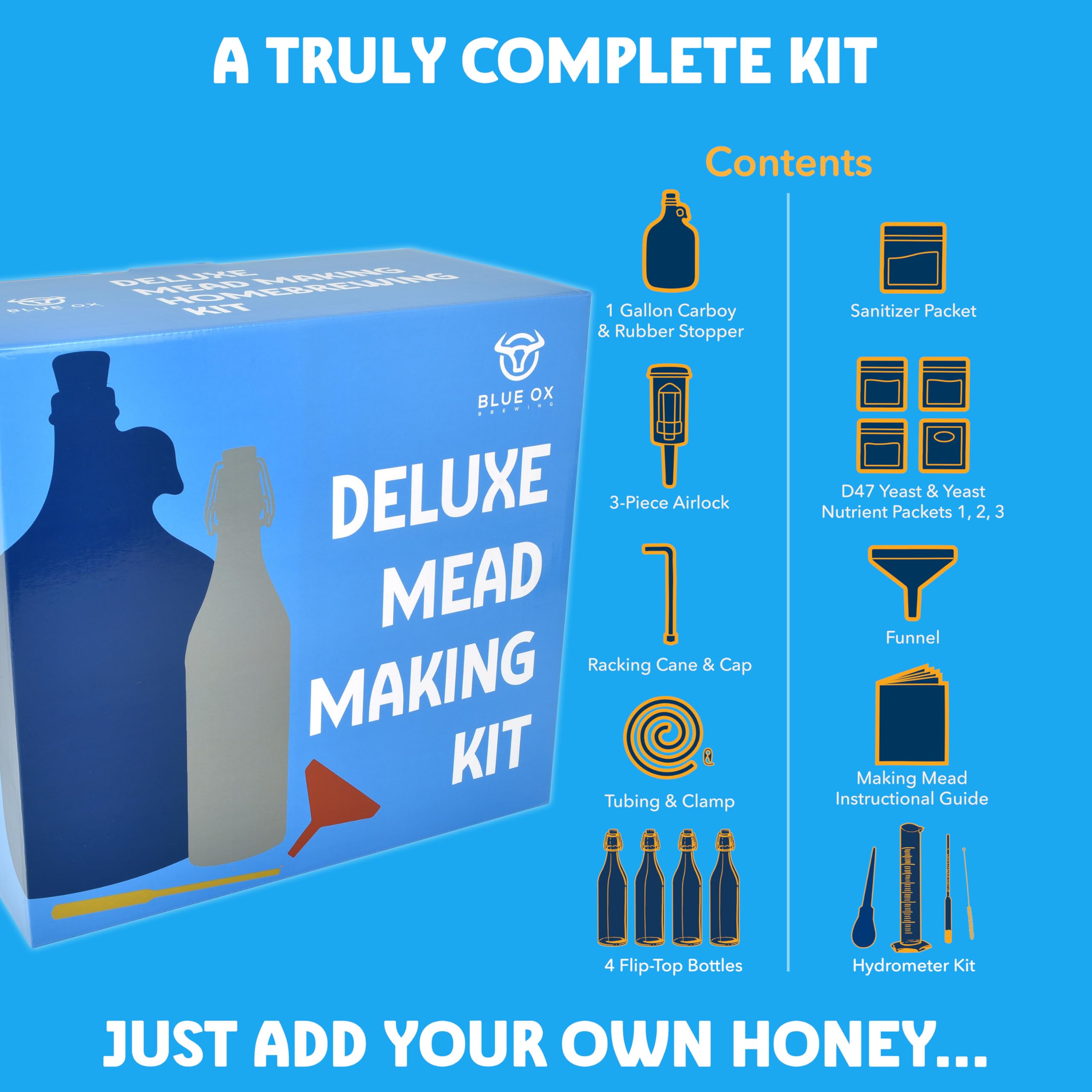 Blue Ox Deluxe Mead Kit one-gallon jar enables accurate small-batch experiments.