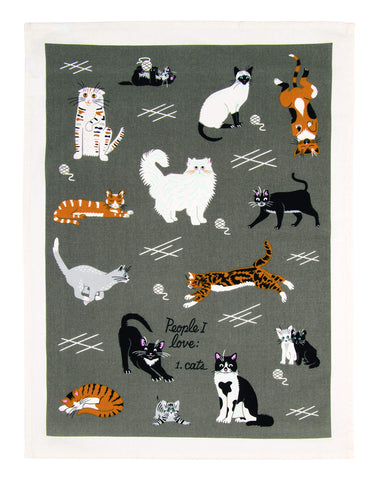 Blue Q cat-design dish towel made of 100% cotton for soft, durable drying.