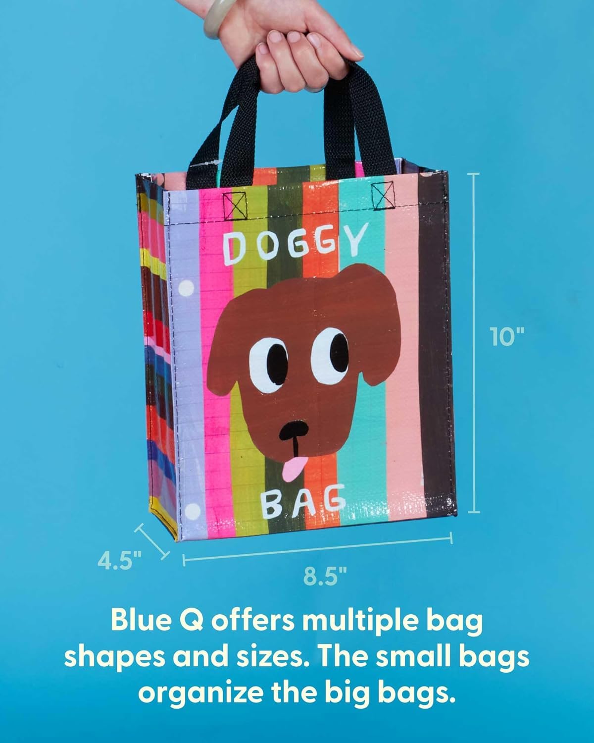 Blue Q Handy Tote doggy-bag art side for quick errands and portability.