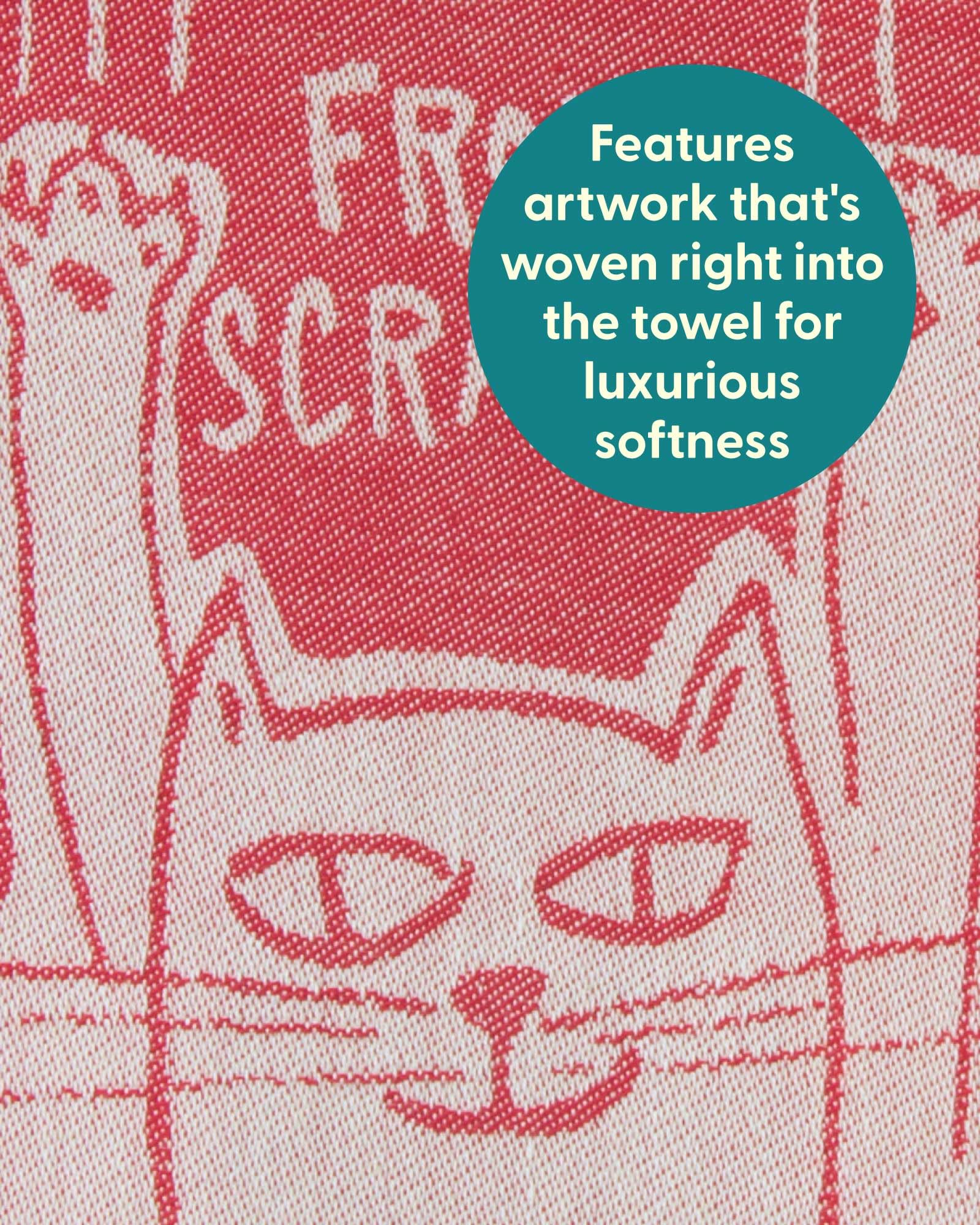 Blue Q Made from Scratch absorbent towel demonstrates soft cotton for quick drying.