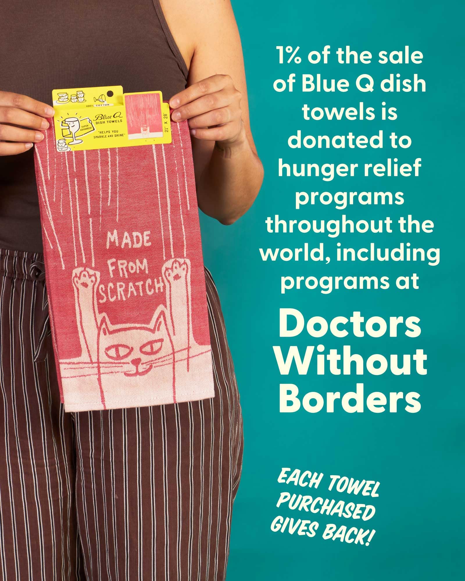 Blue Q Made from Scratch towel is machine washable for easy care and color retention.