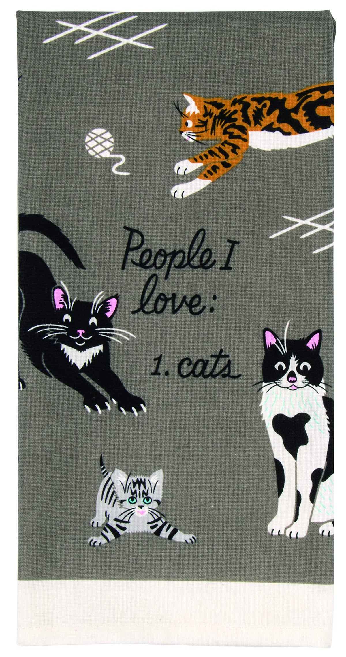 Blue Q People I Love: Cats dish towel graphic for absorbent kitchen use.