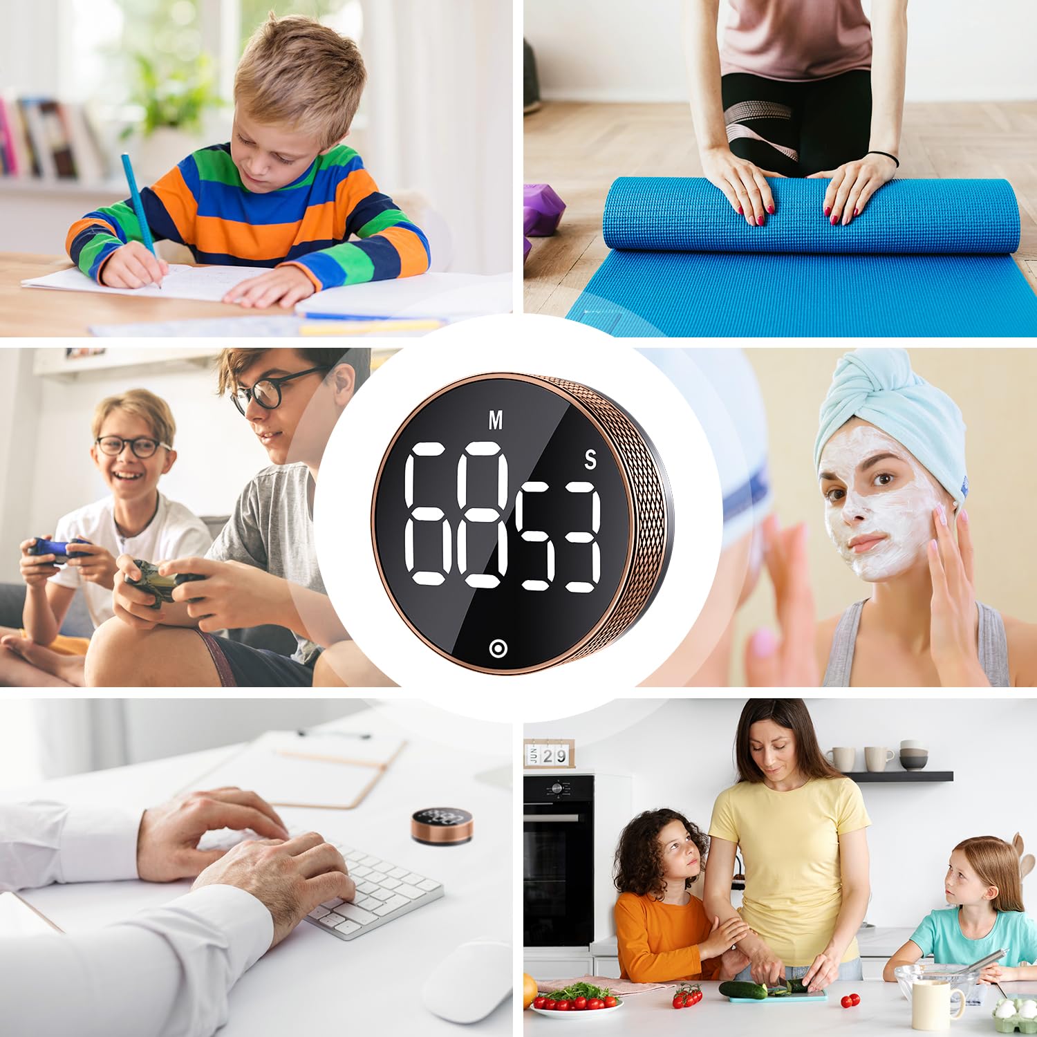 Blue Snail Kitchen Timer with adjustable volume and brightness for different settings.