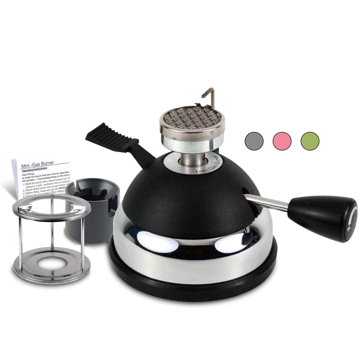 BlueFire mini burner base demonstrates sturdy design for tabletop siphon setups.