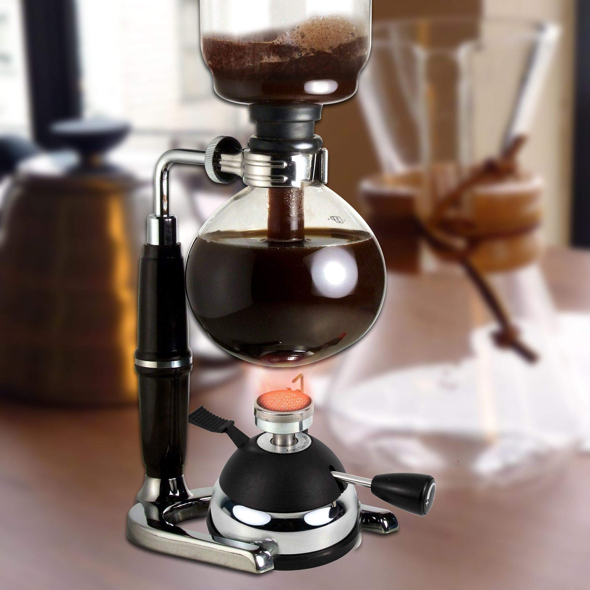 BlueFire flame controller ensures safe, adjustable heat for precise brewing.