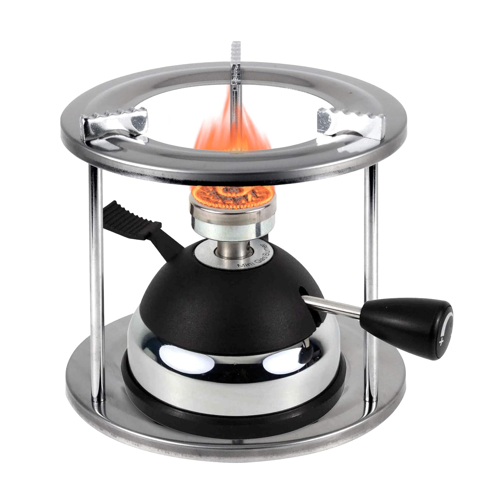 BlueFire mini burner with piezo ignition for quick, one-click lighting.