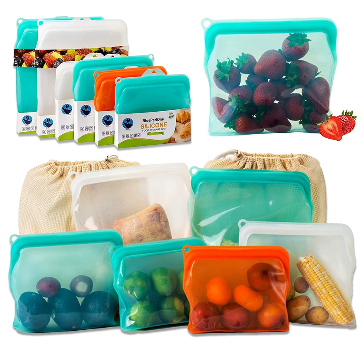 BluePerlOne silicone bags close-up edges show durable, leakproof design for on-the-go storage.