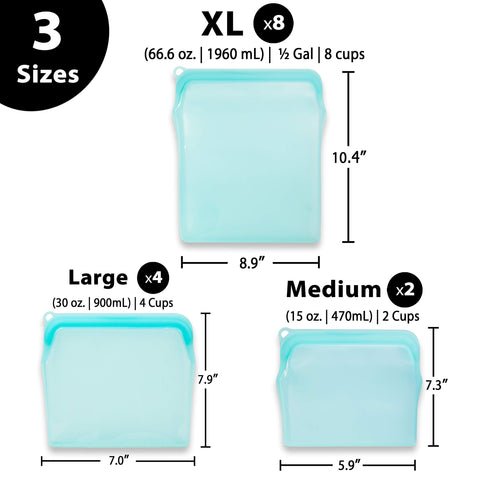 BluePerlOne large silicone bag used for meal prep and portion control.