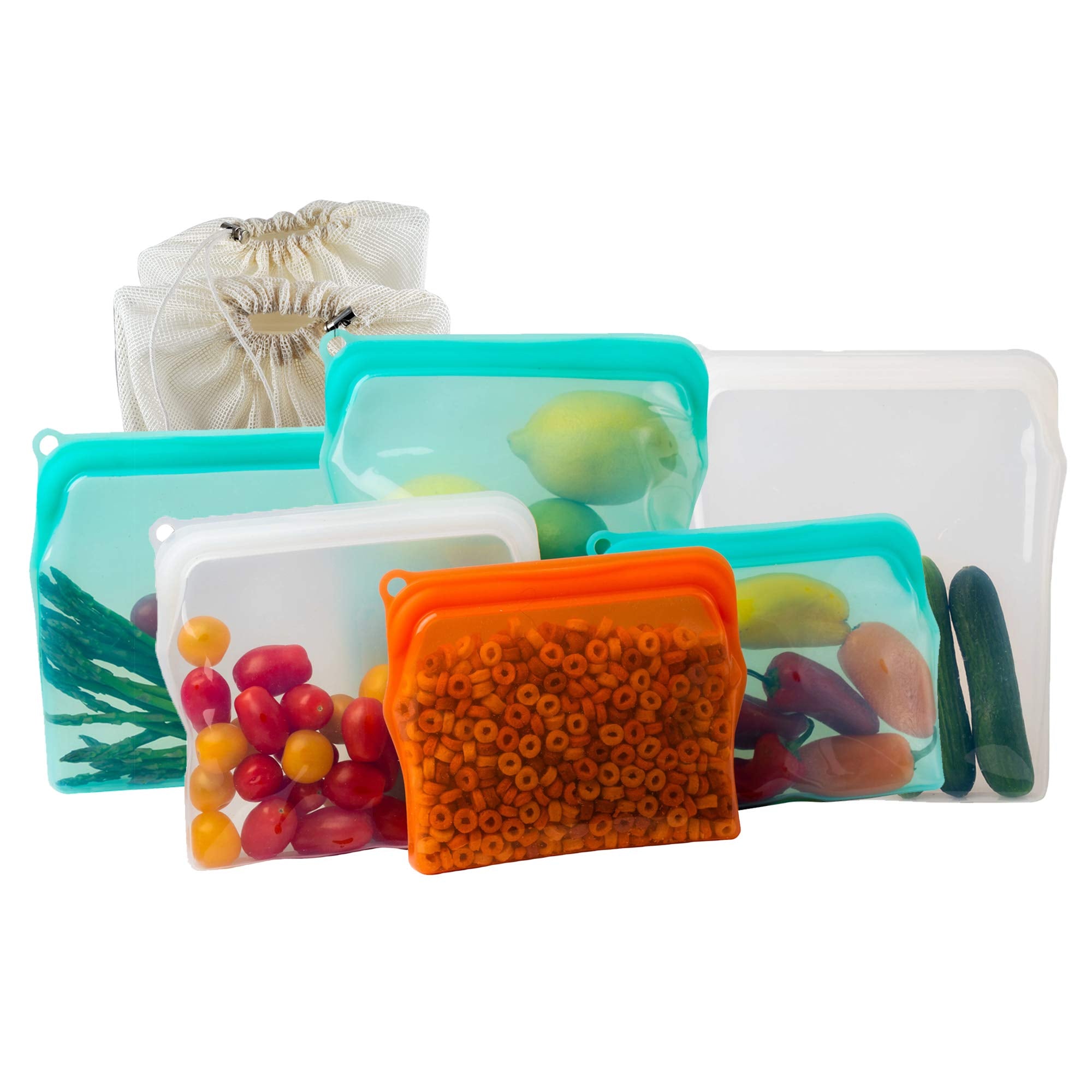 BluePerlOne medium silicone bag for snacks and kids' lunches.