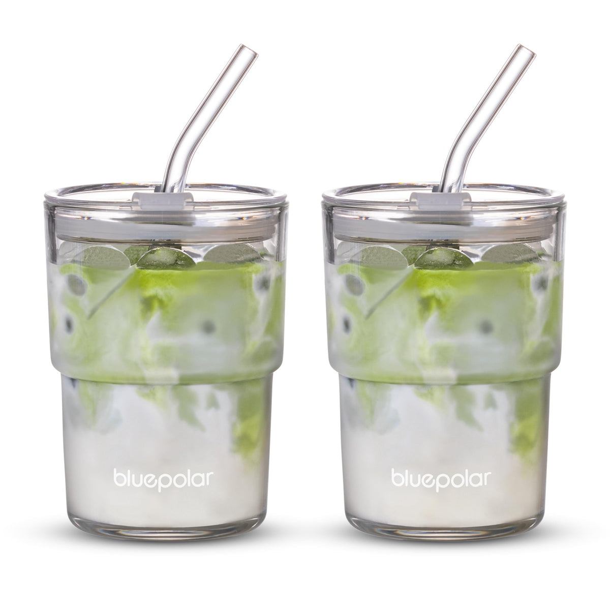 BLUEPOLAR 13oz glass tumbler with straw and lid for on-the-go hydration, iced drinks.