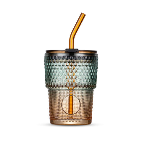 BLUEPOLAR amber-ribbed tumbler with straw for hot beverages on the go