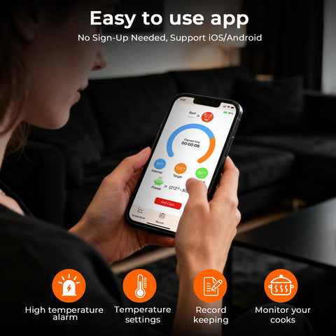 BlueSwan Bluetooth thermometer with 820 ft range keeps you updated from indoors.