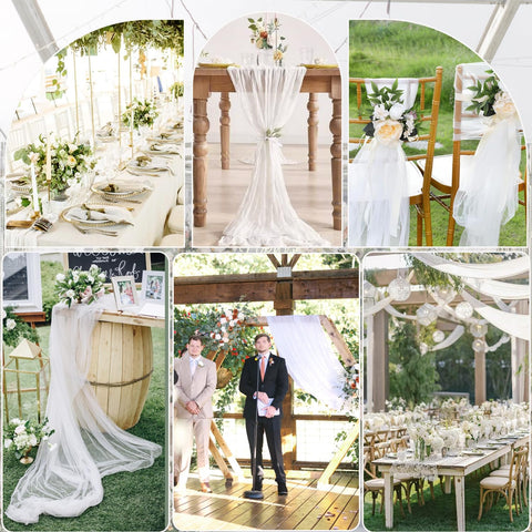 BLUETOP arch backdrop with draped cheesecloth runner