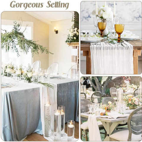 BLUETOP wedding decor with flowers and greenery using white gauze runner