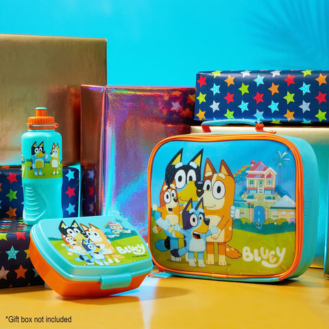 Bluey insulated lunch bag supports fresh food for nursery or school days.