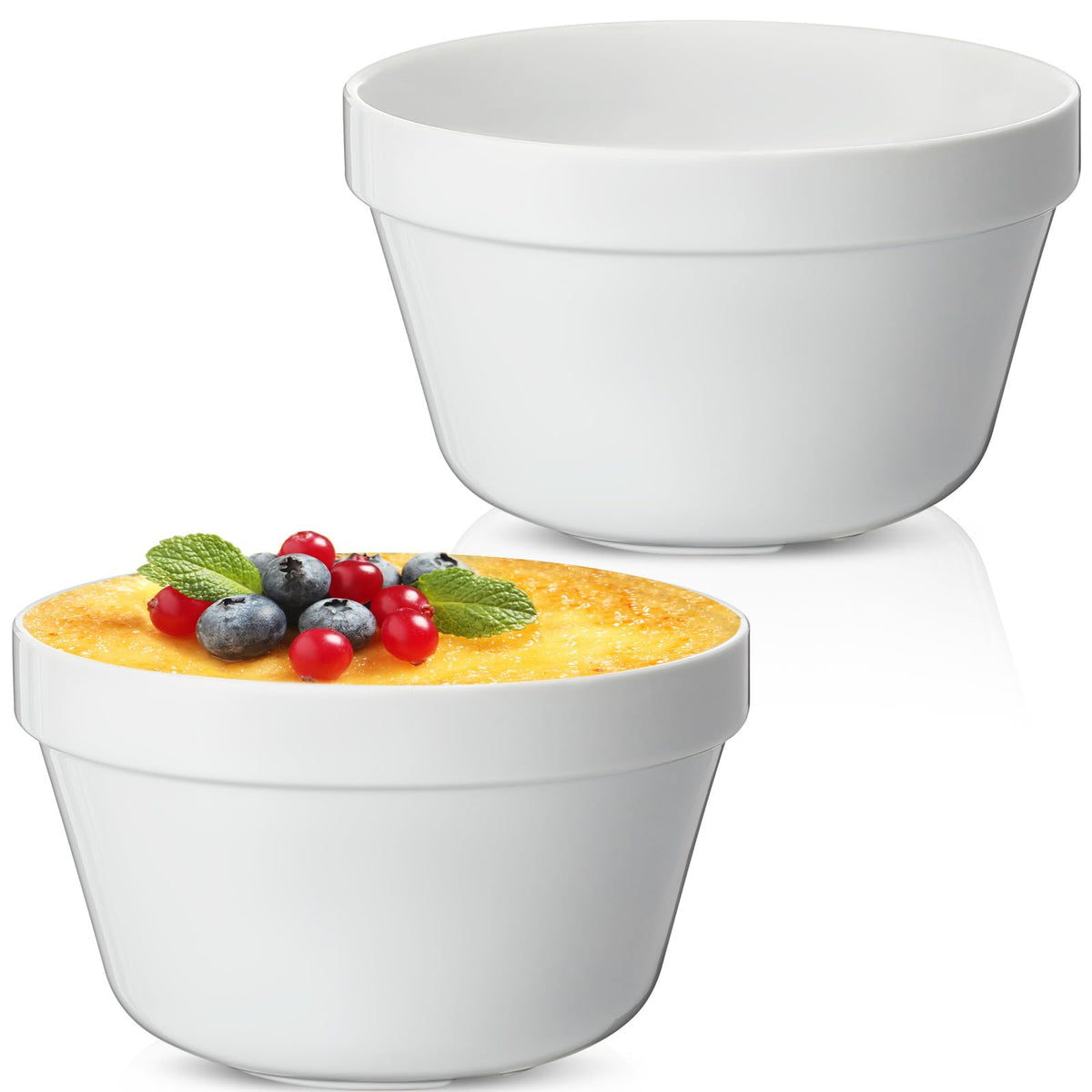 Blushtier two-piece ceramic pudding basins in white for 1 qt portions