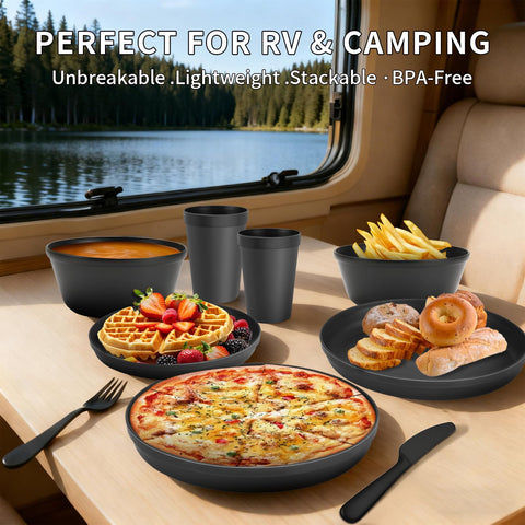 Blwan 24-ounce bowls shown with cereal and soup for outdoor dining.