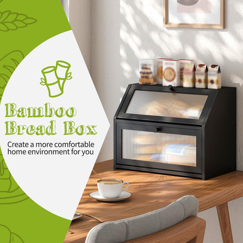 BMOSU bamboo wood bread box inside view showing roomy two-loaf capacity