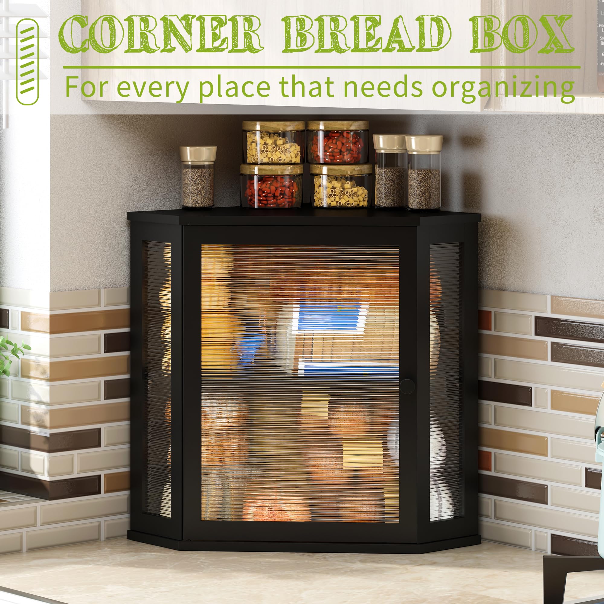 BMOSU bread box holds two loaves and muffins on the counter