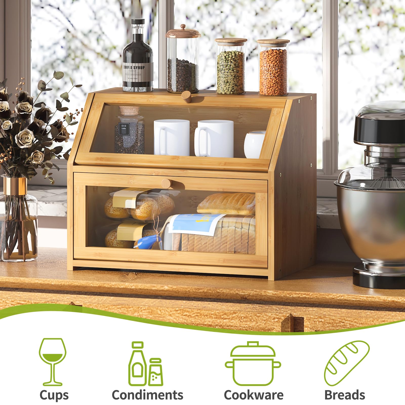 BMOSU bread box magnetic lock helps keep contents secure.