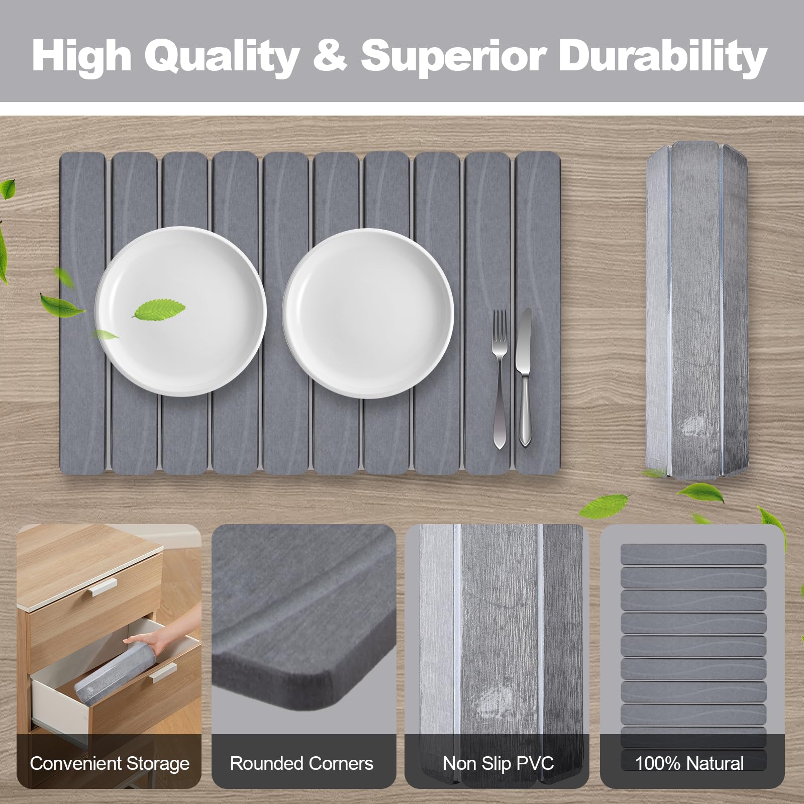 Bmrewax stone drying mat on kitchen counter keeping surfaces dry.