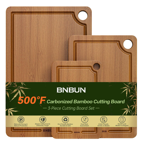 BNBUN large bamboo cutting board with juice groove for mess-free meat prep