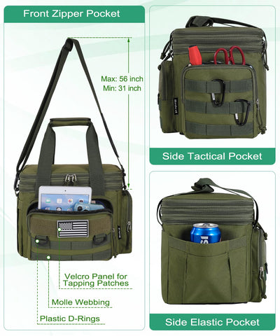 Bnlcd green lunch bag with American flag design for style.
