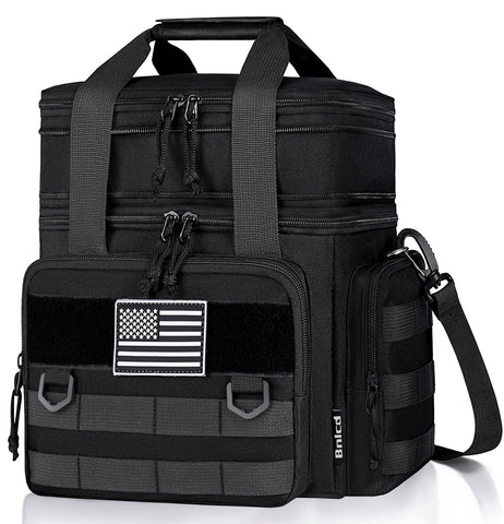 BNLCD tactical lunch box front view with rugged exterior and flag-ready Velcro panel.