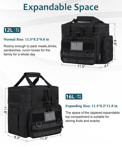 BNLCD tactical lunch box top extension demonstrates expanded capacity for outings.