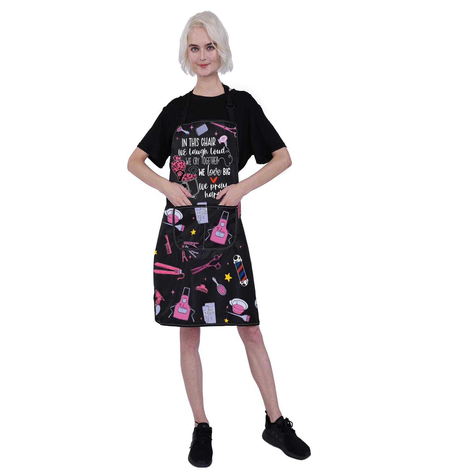 BNQL Hair Stylist Apron Two Large Pockets hold phones and tools easily.