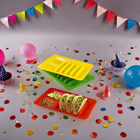 BNYD 4-taco capacity plate set keeps fillings upright for easy assembly