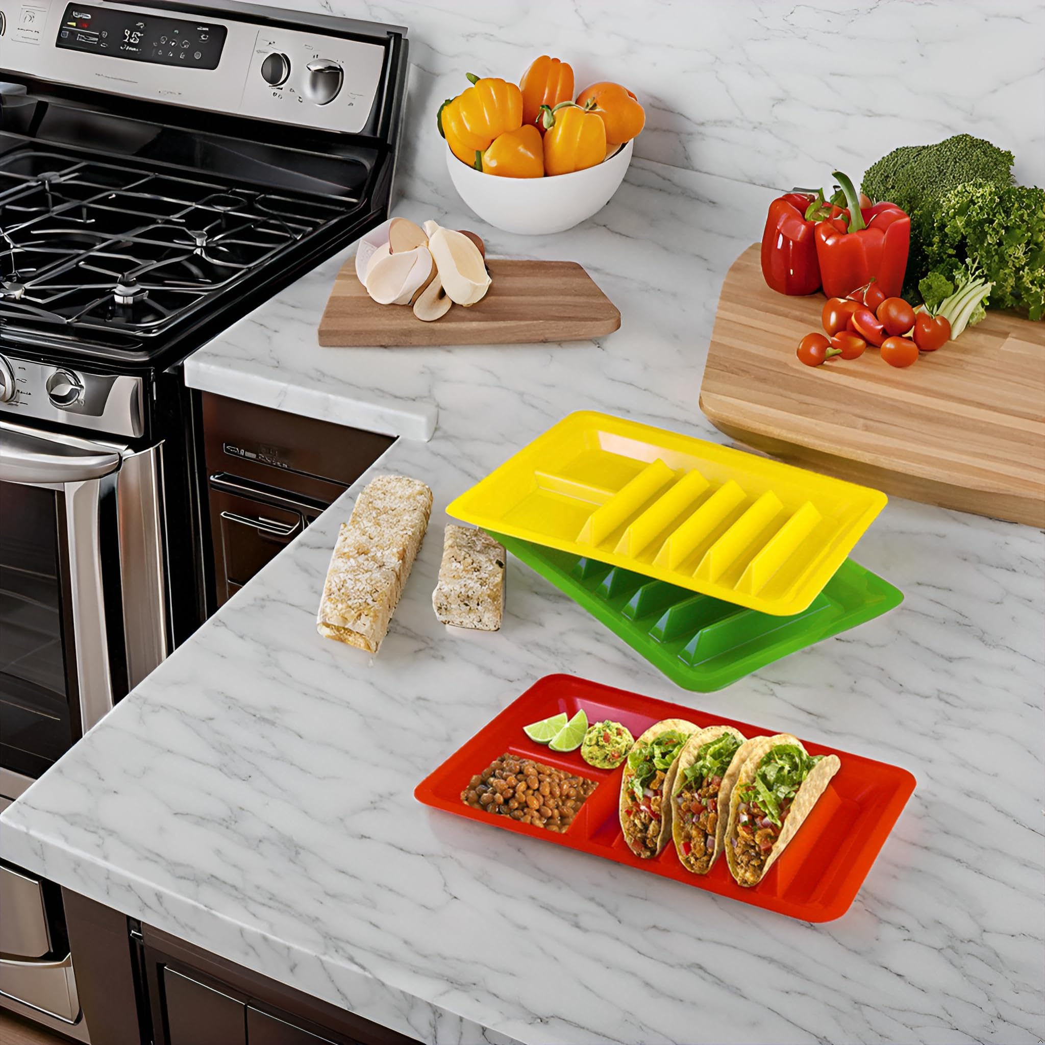 BNYD dishwasher-safe plastic plates simplify cleanup after taco night