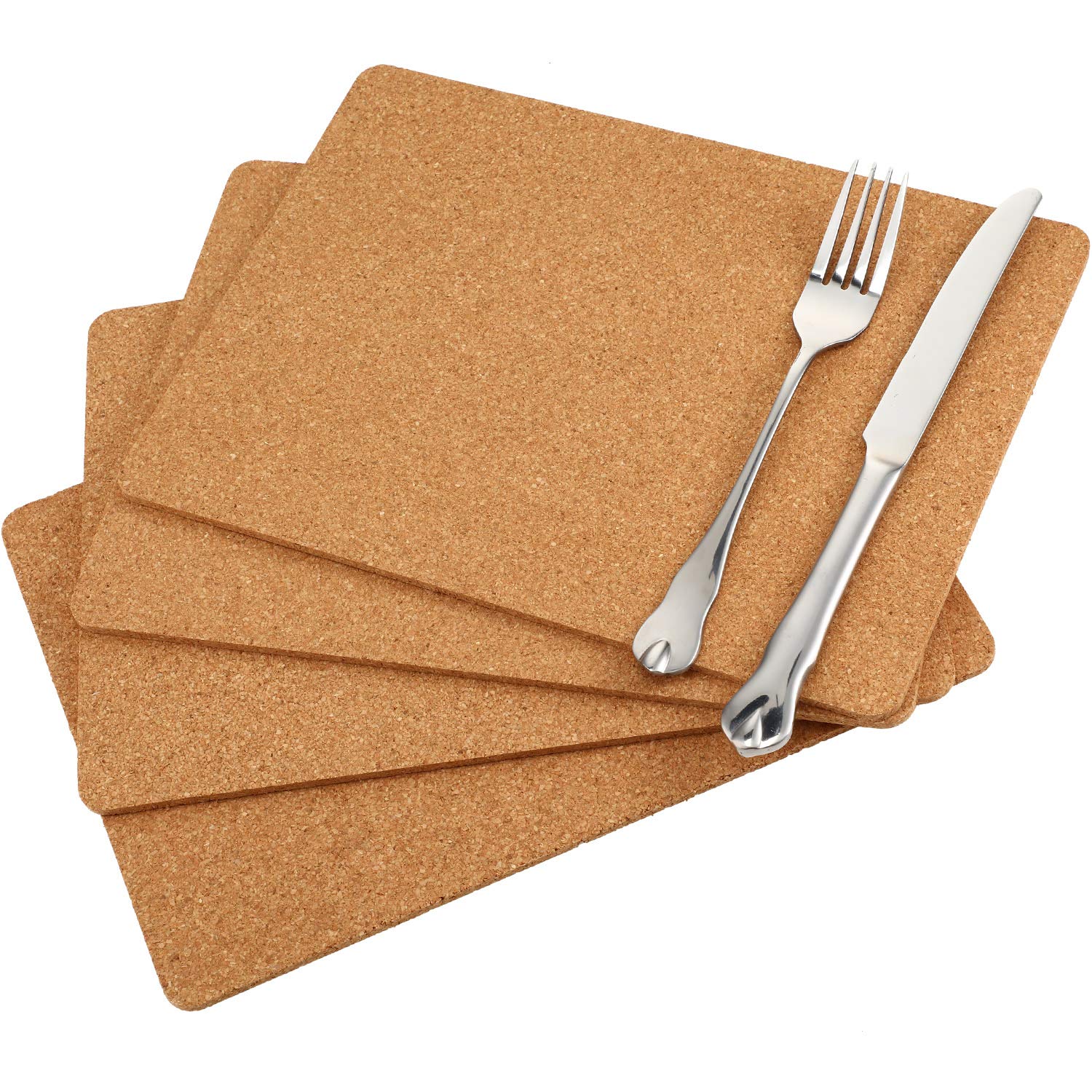 Boao 4-pack rectangle cork trivets protect countertops from hot dishes.