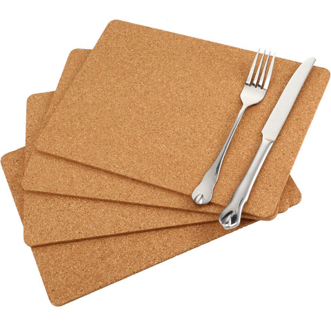 Boao 4-pack rectangle cork trivets protect countertops from hot dishes.