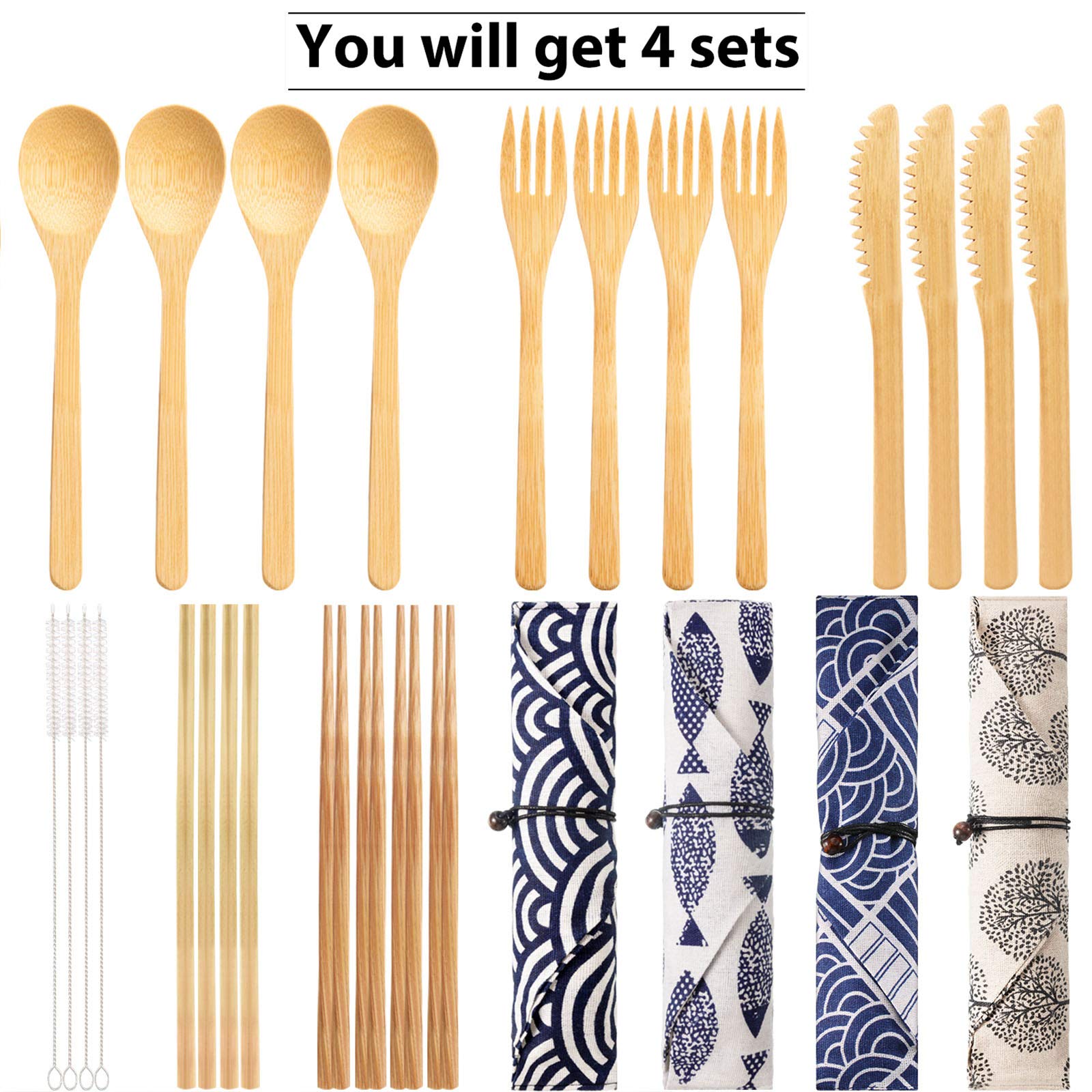 Boao bamboo utensils brush and storage bag, easy cleaning and packing.