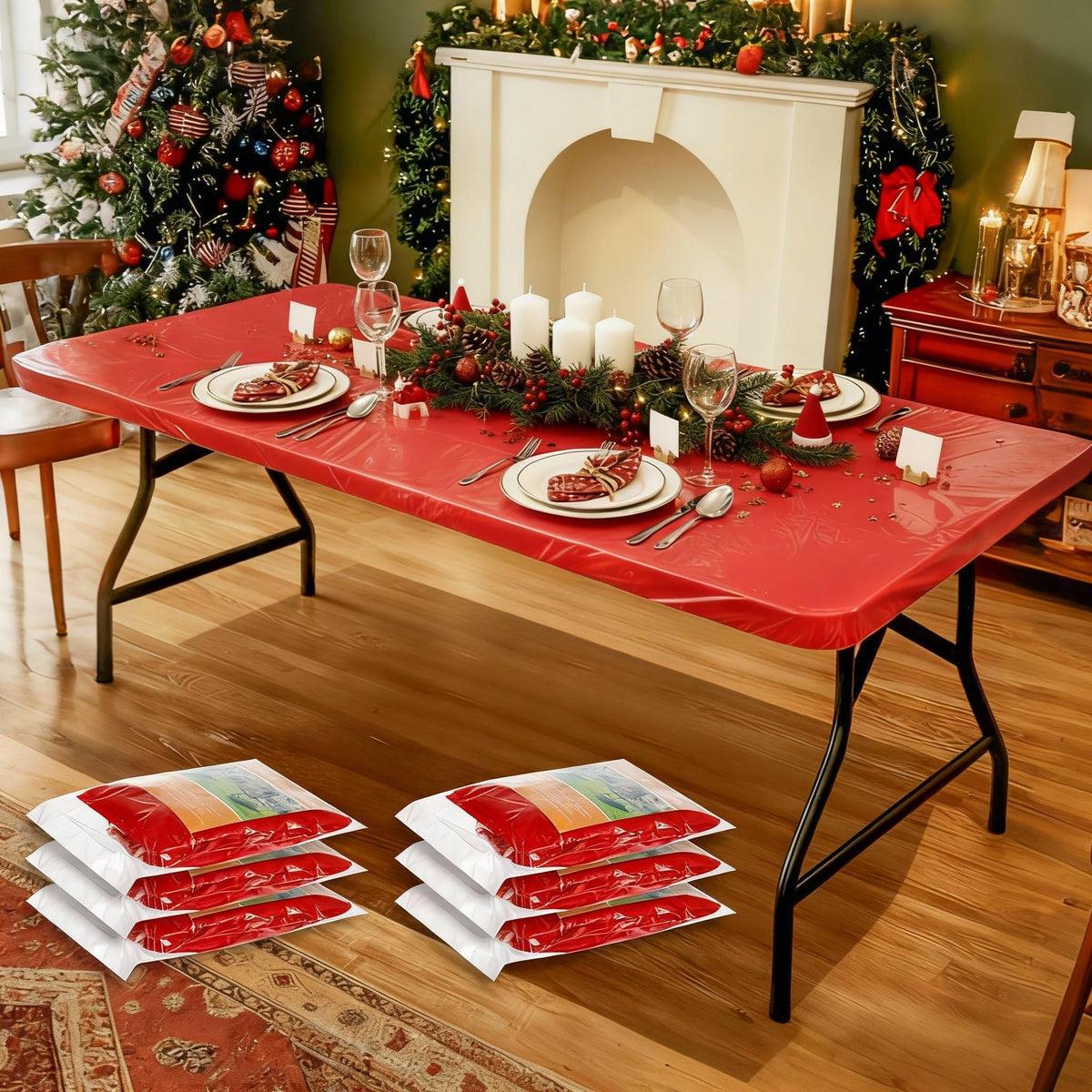 Boao elastic-edged red tablecloth fits 72x30 inch tables securely, reducing slips during meals.